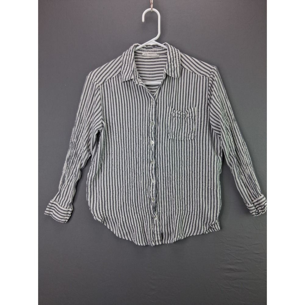 Jane + Delancey Button Down Shirt Womens Medium Grey Stripe Long Sleeve